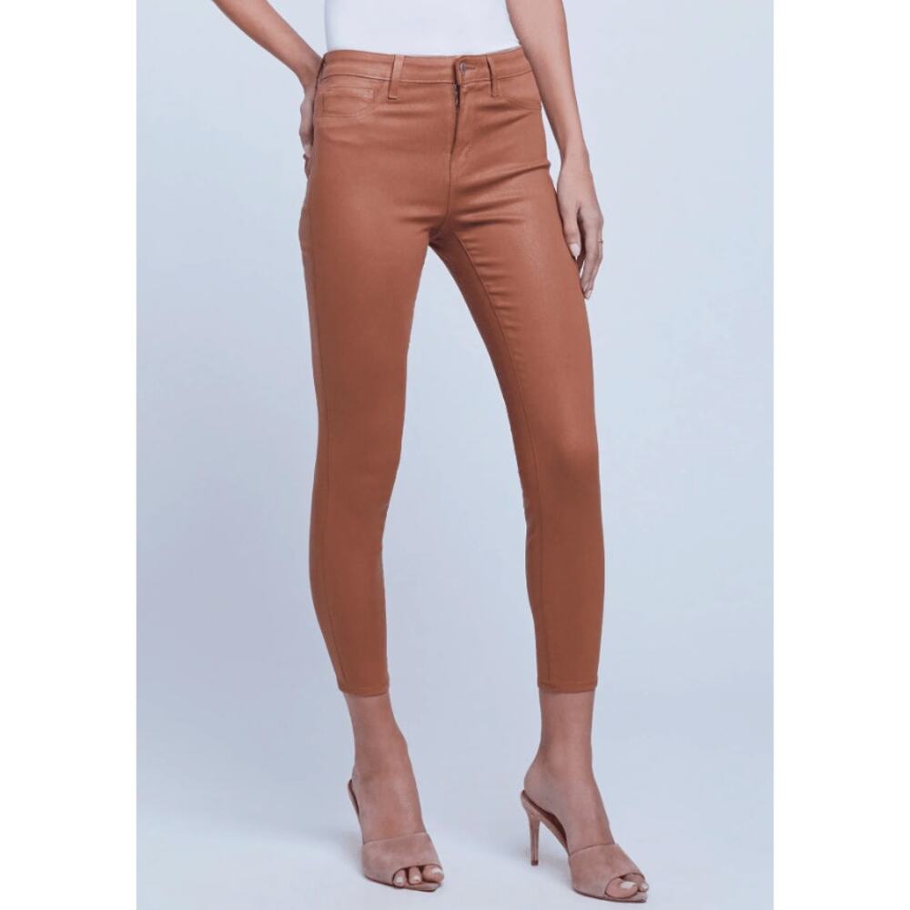 L'Agence 'Margot' Brown Metallic Coated Crop Skinny Denim Jeans Size 27